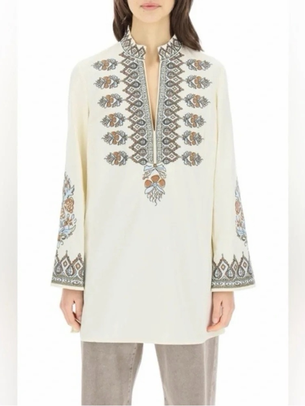 Tory Burch French Cream Embroidered Tunic